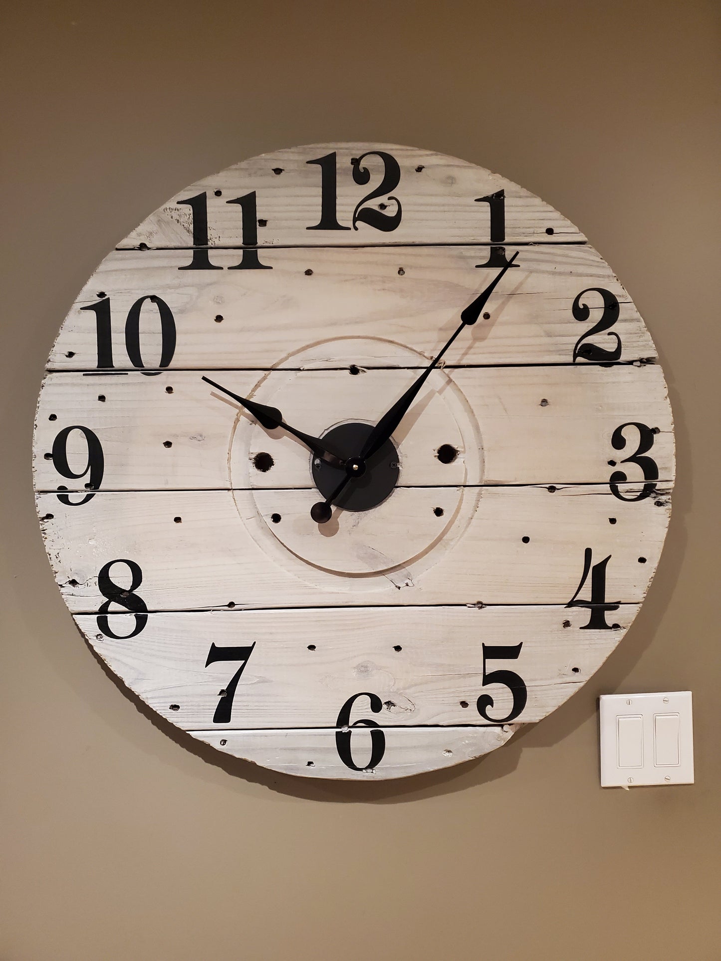 30" Spool clock- white washed
