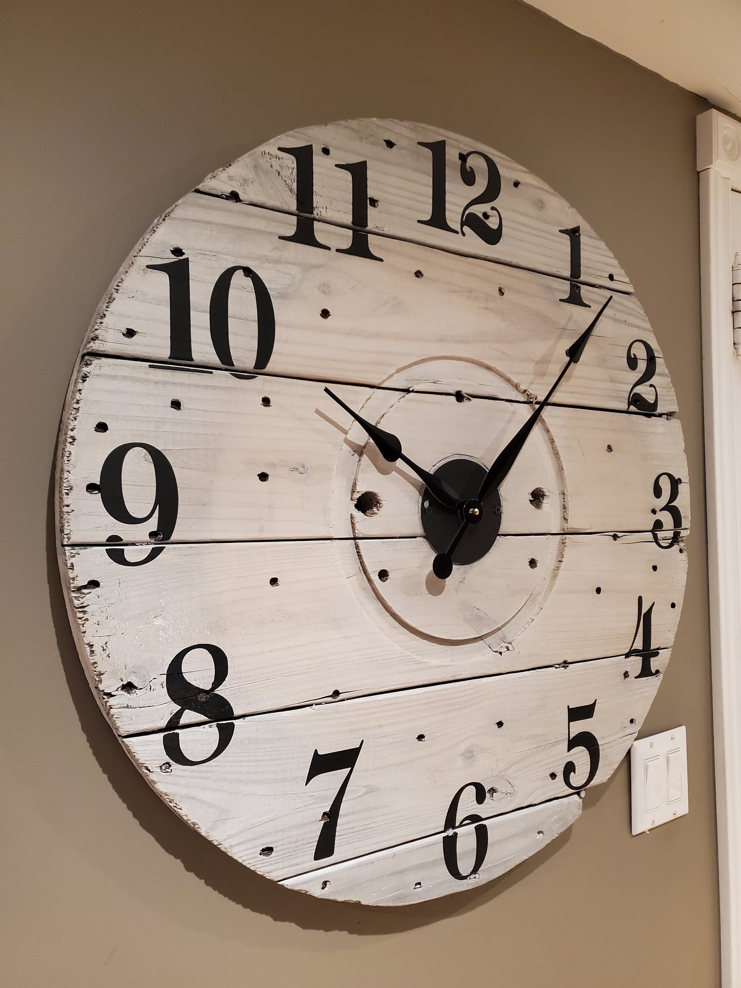 30" Spool clock- white washed