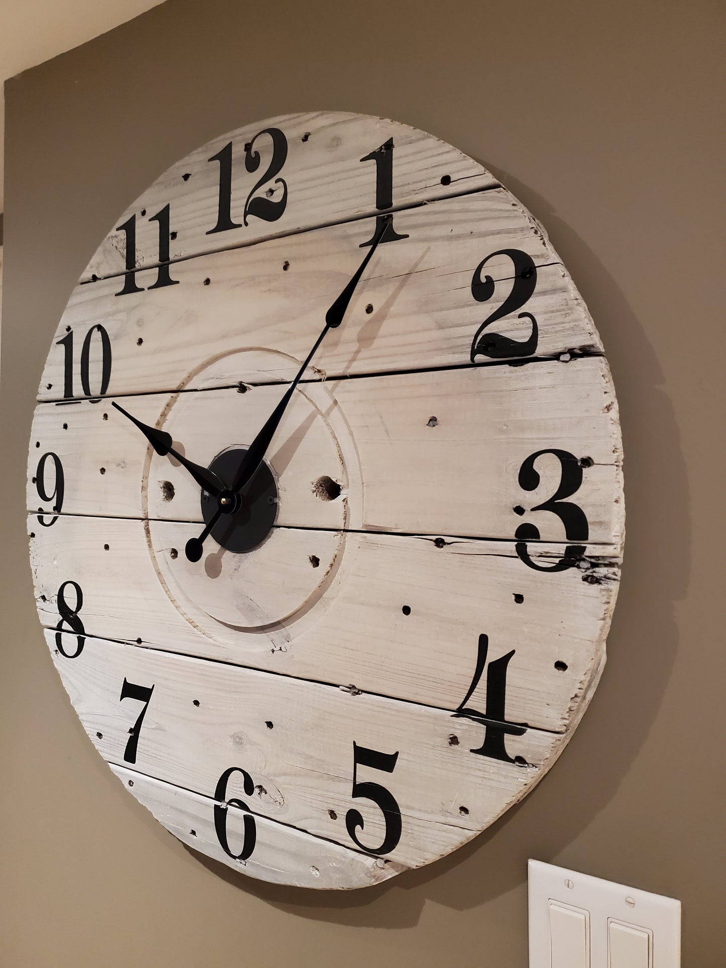 30" Spool clock- white washed