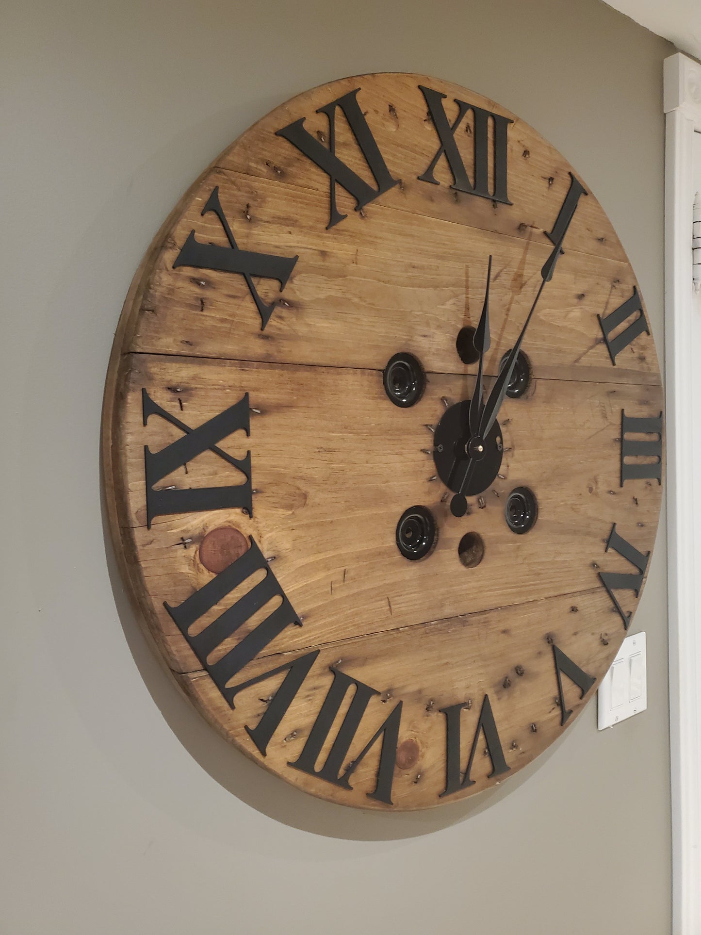 30" Spool clock- 3D wood roman numerals