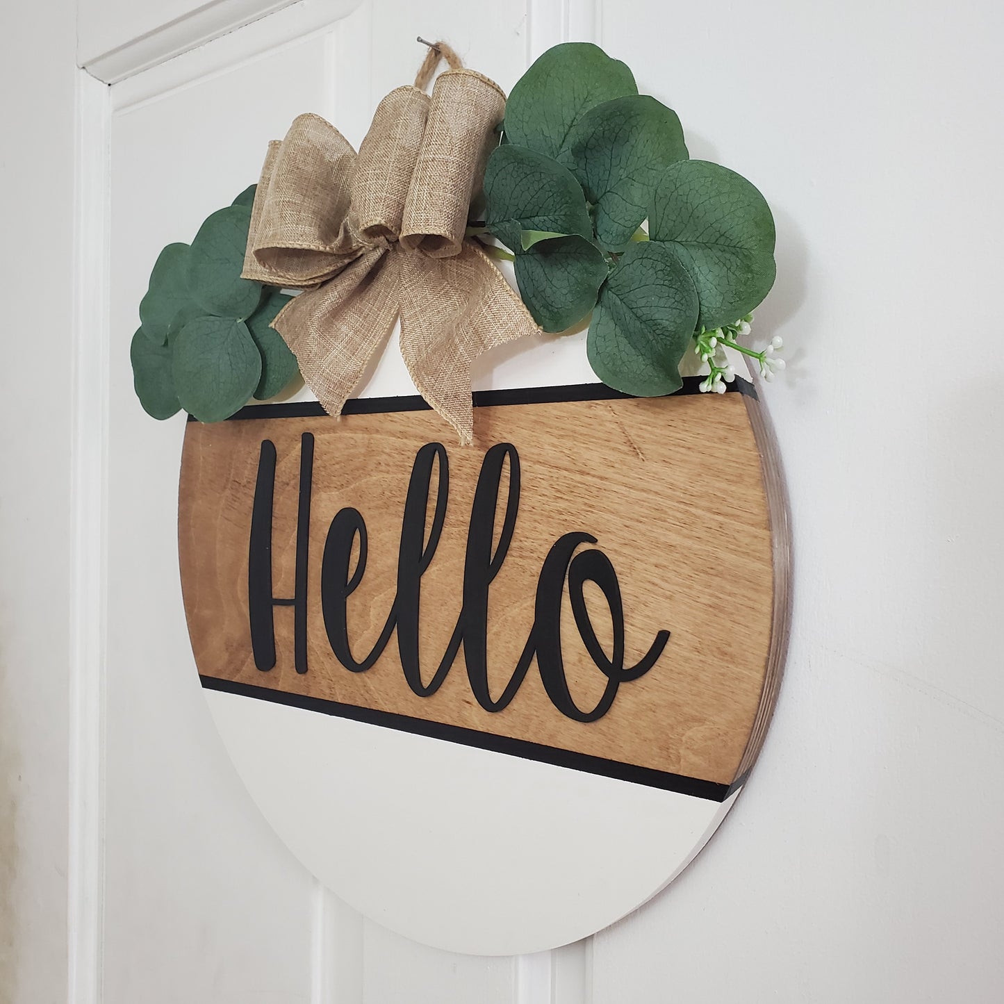 14" 3D Hello door hanger- special walnut