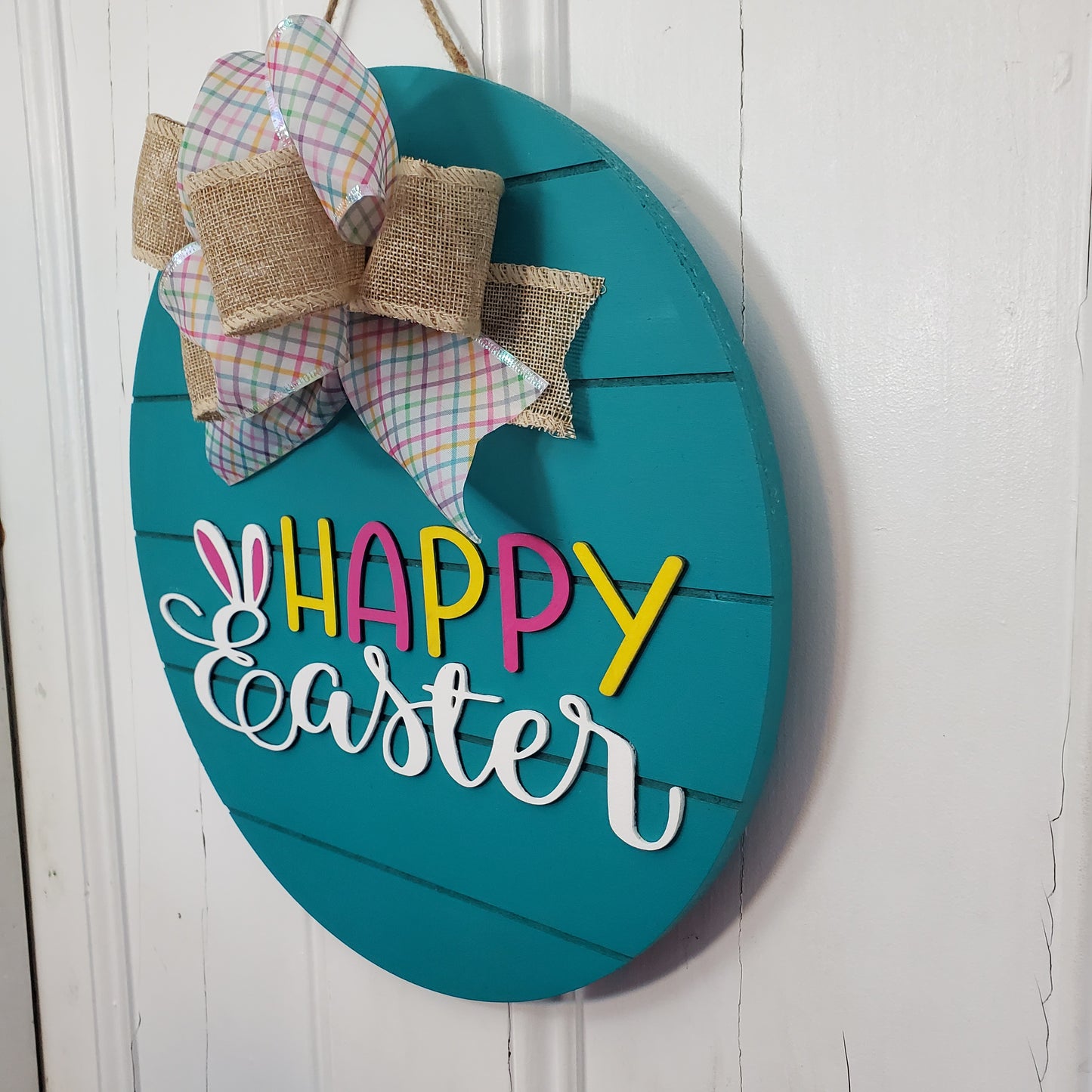 14" 3D Happy Easter -Teal Shiplap