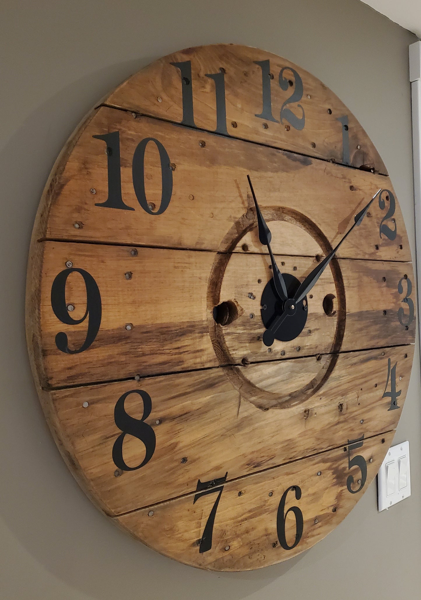 30" Spool clock- stained Golden oak.