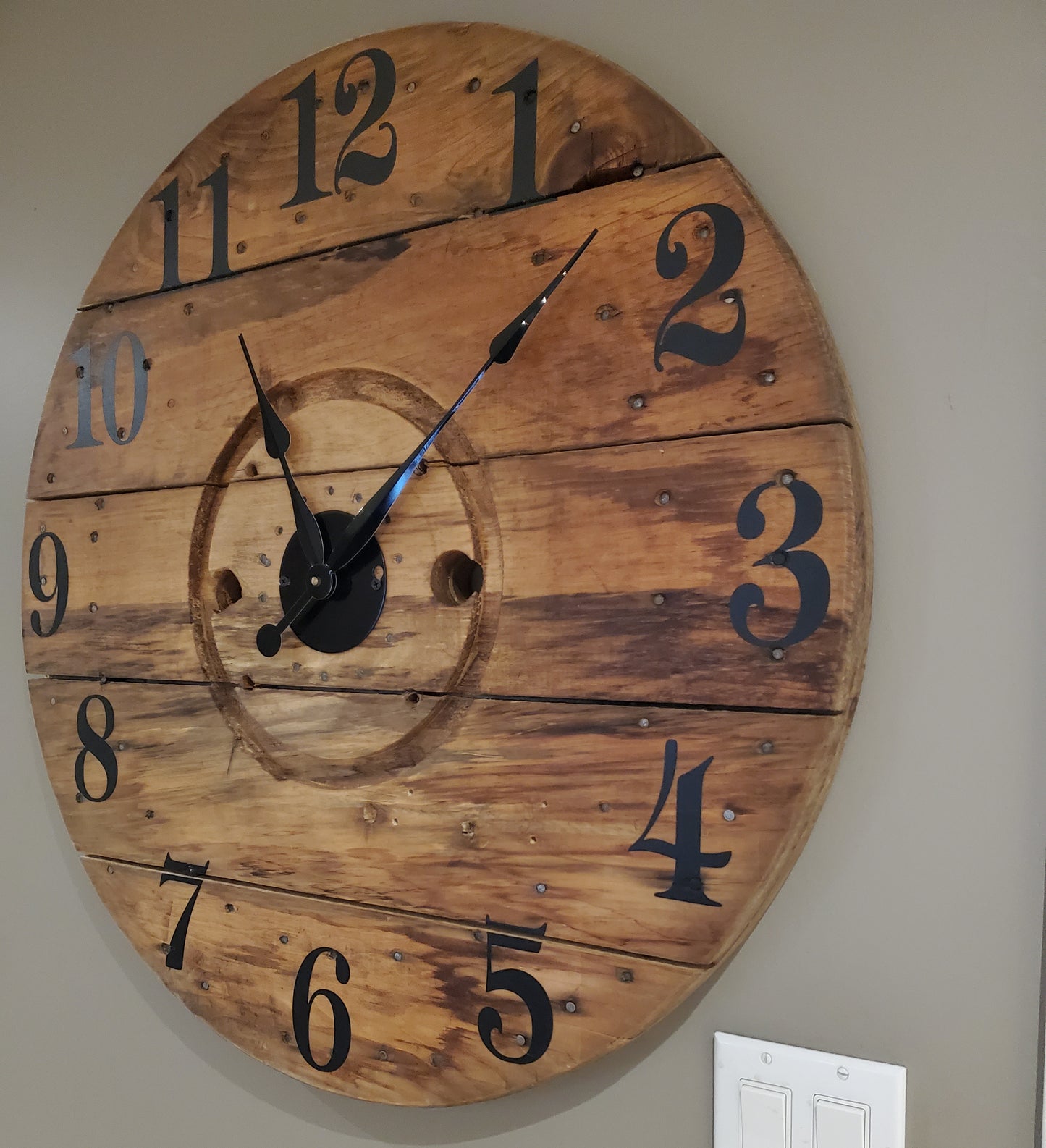 30" Spool clock- stained Golden oak.
