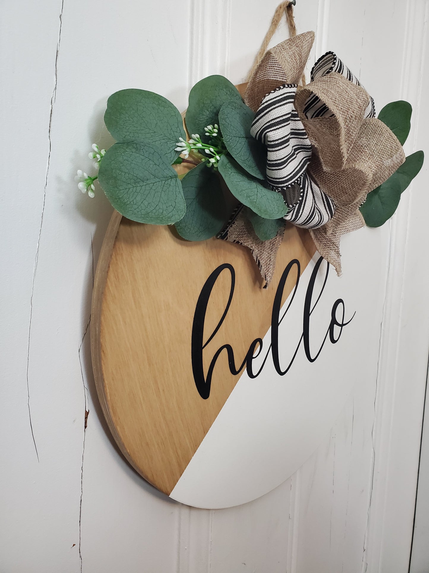 14" Hello door hanger -golden oak