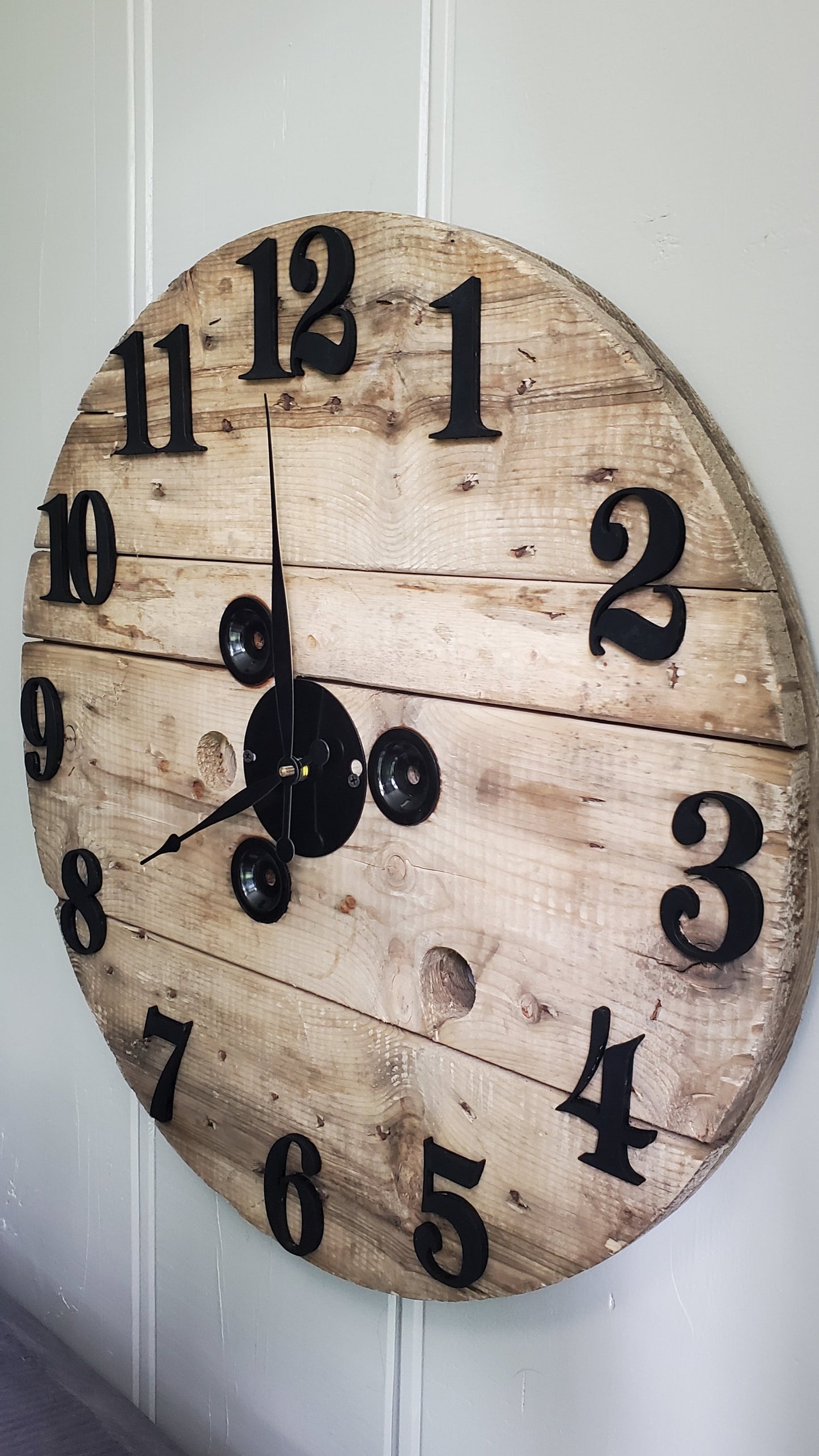 23" 3D Spool clock - Rustic Natural brown