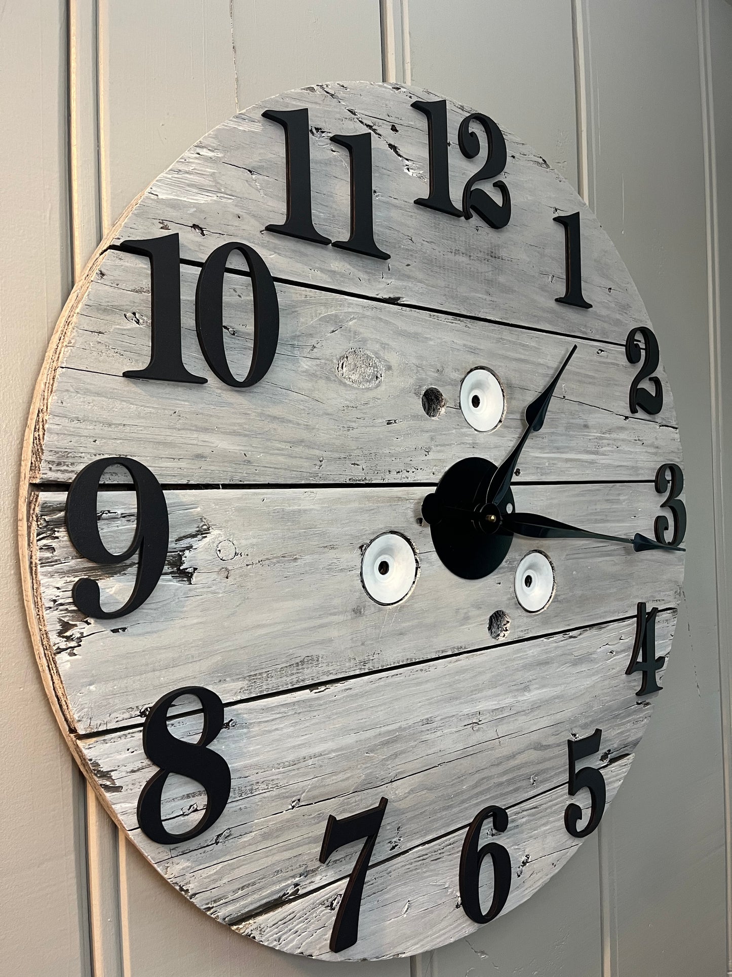 30" - 3D White washed spool clock