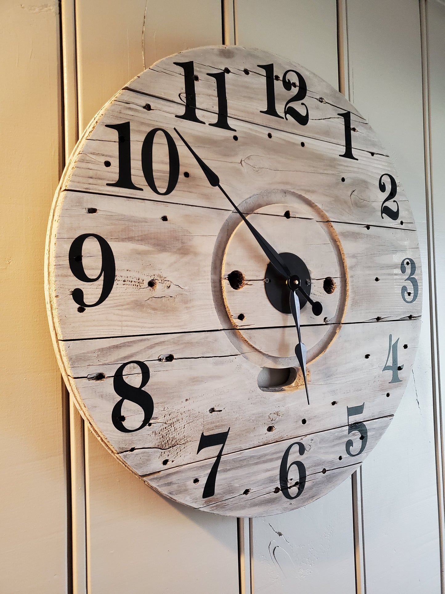 30" Spool clock- white washed