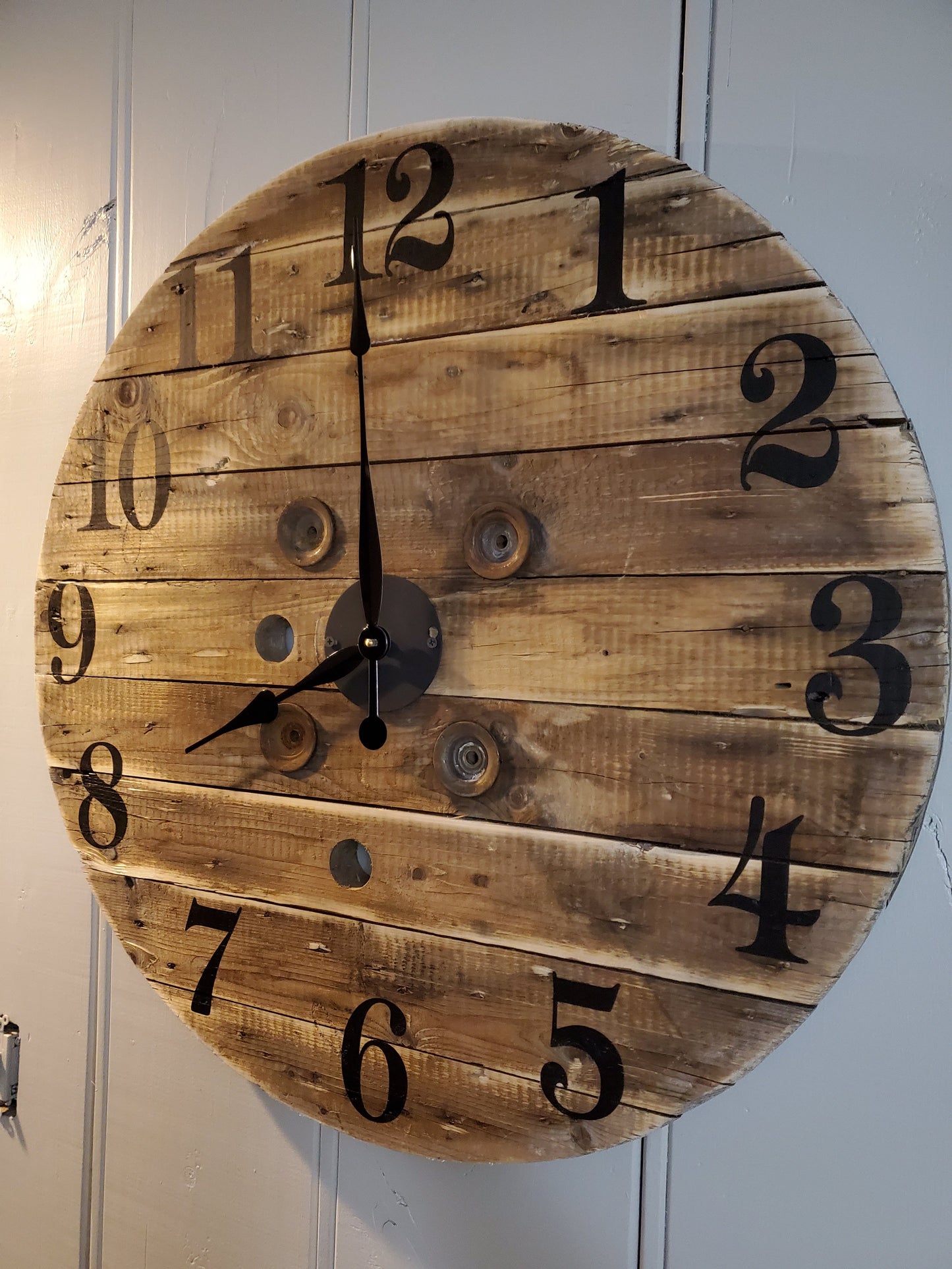 29.5" Rustic Spool Clock- Natural brown