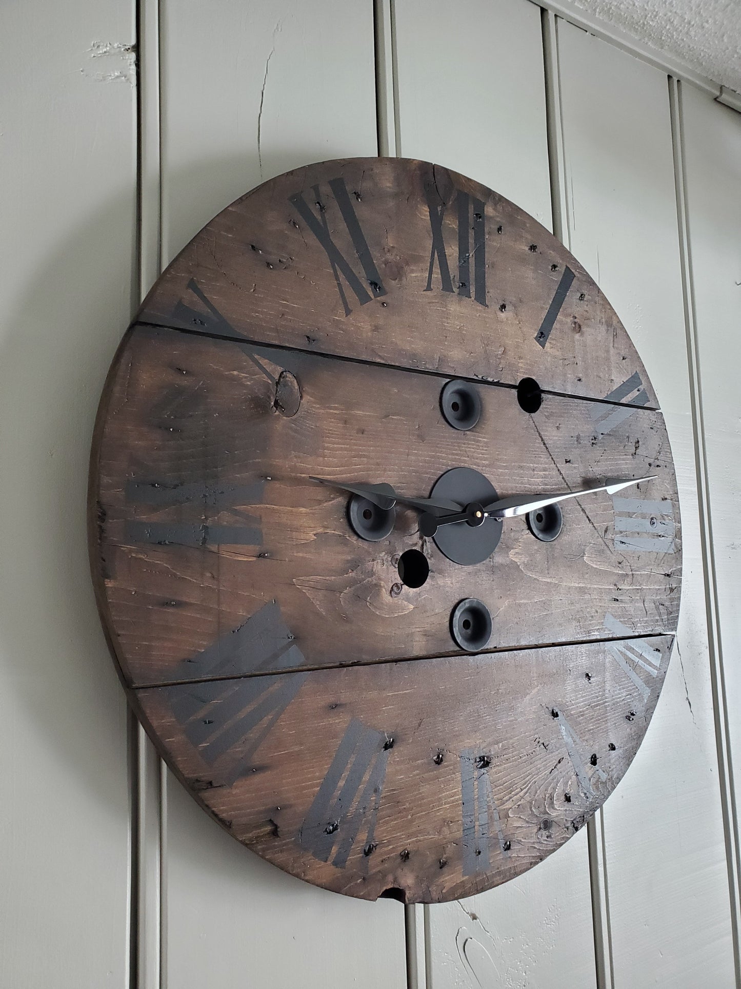 30" Rustic Spool Clock - Dark walnut