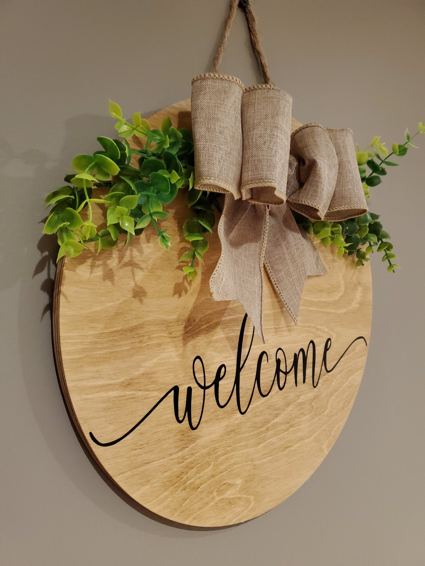 14" Welcome Door Hanger - Golden Oak