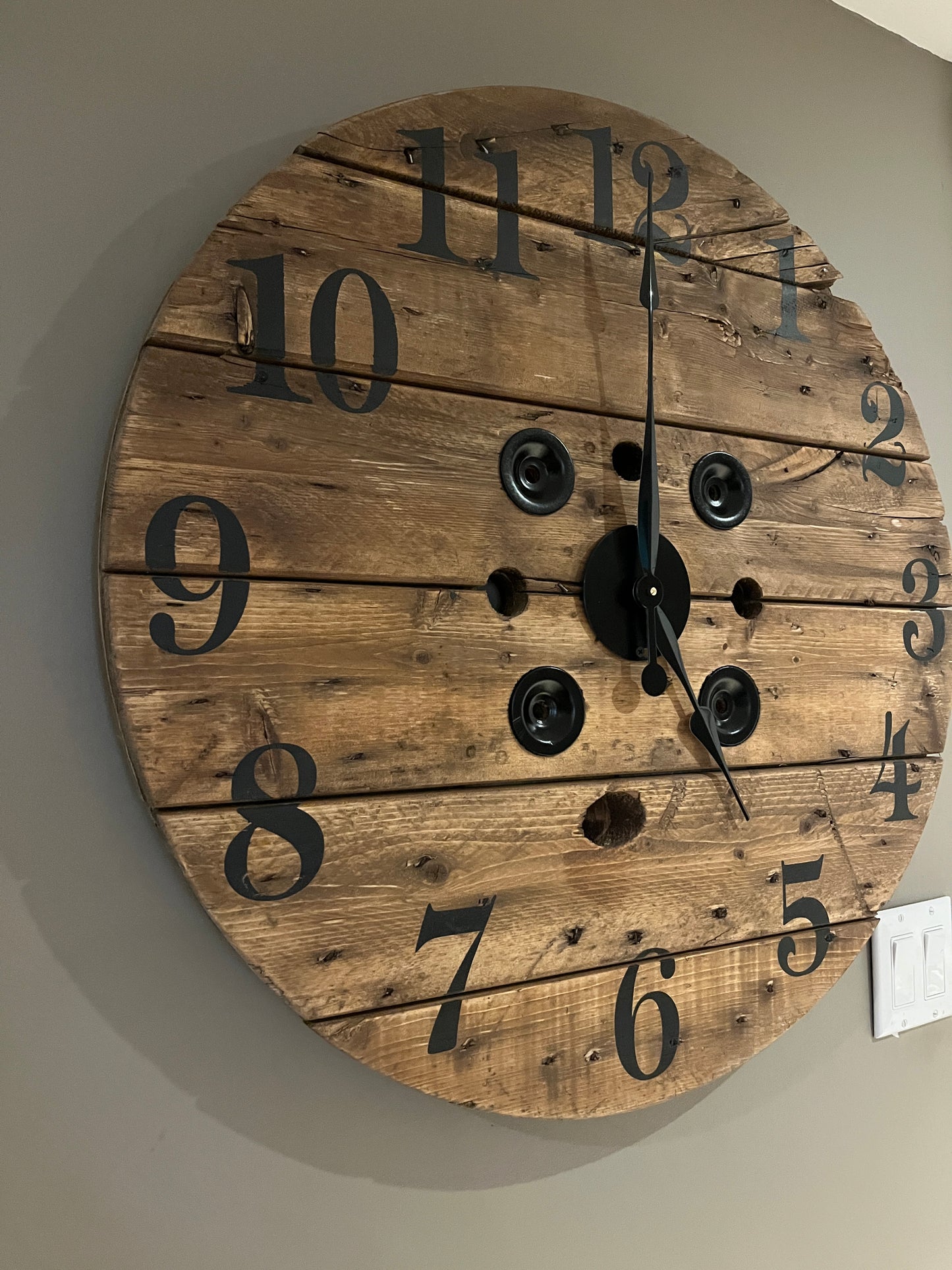 30" Indoor/Outdoor Spool Clock -Golden Oak