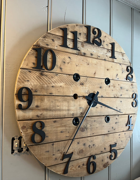 42" - 3D Spool clock - Natural Rustic