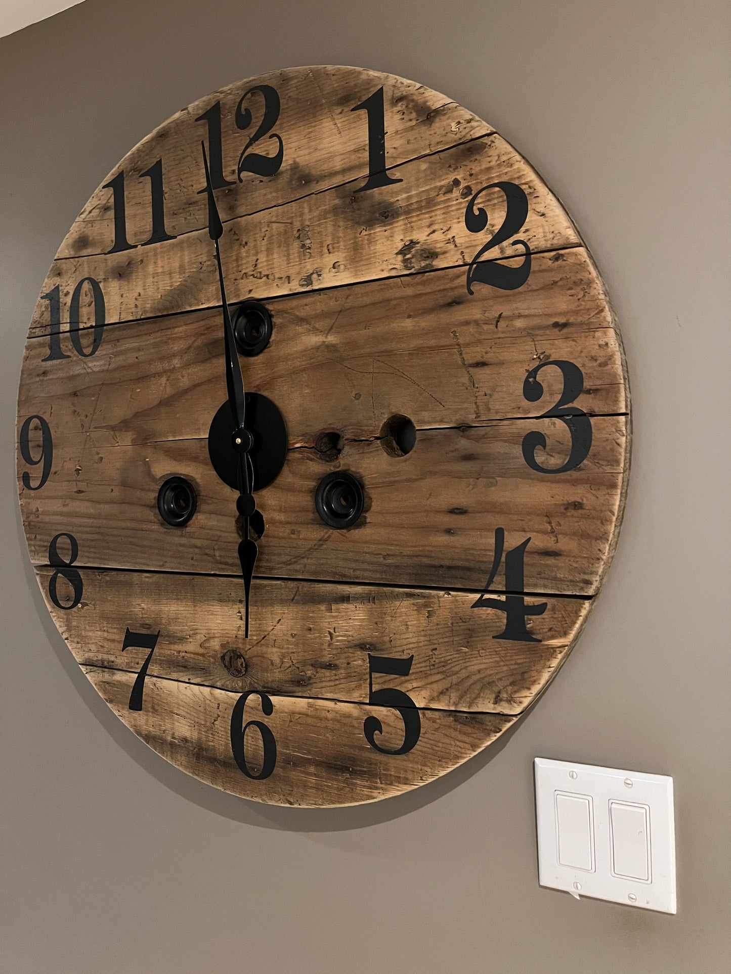 30" Indoor/Outdoor Spool Clock -Natural stain