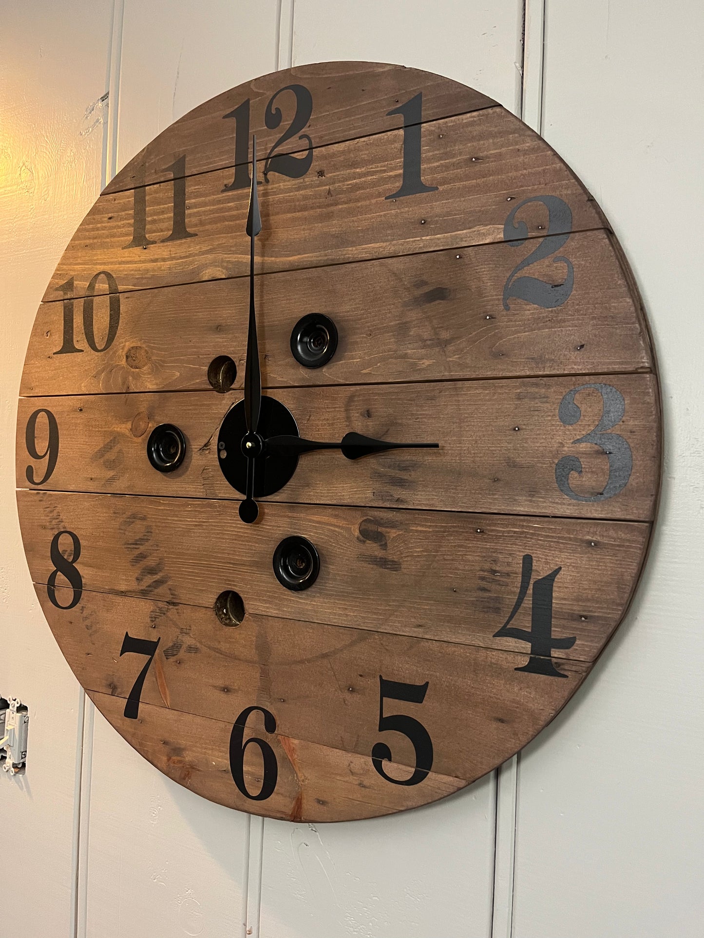30" Rustic Spool Clock -gray/special walnut
