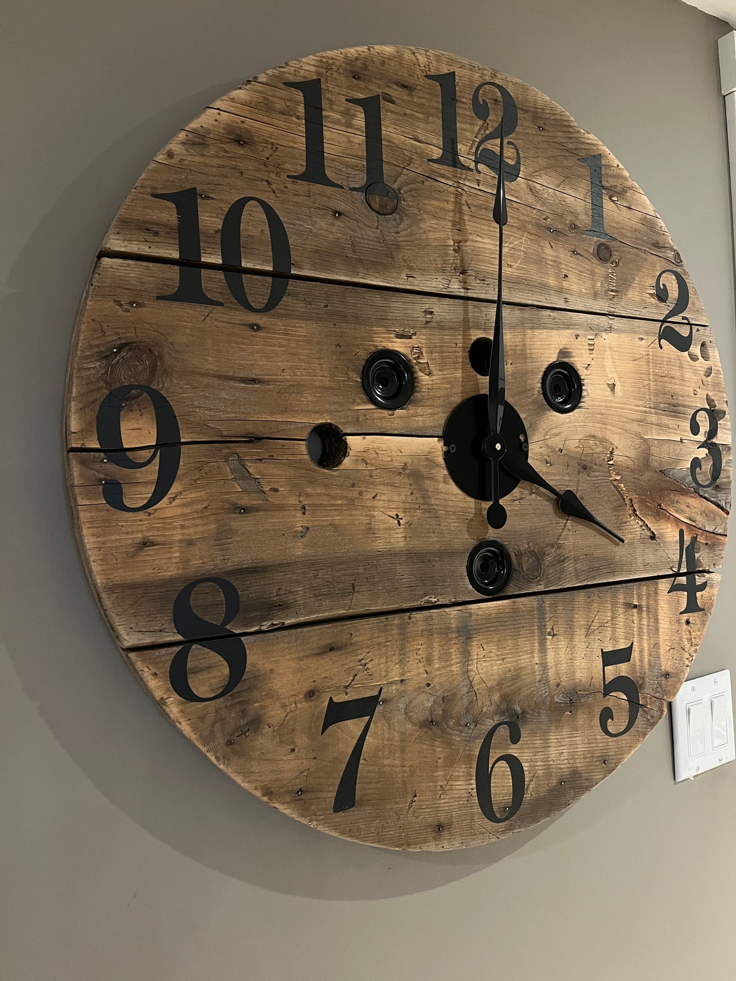 30" Indoor spool Clock - Naturally stained