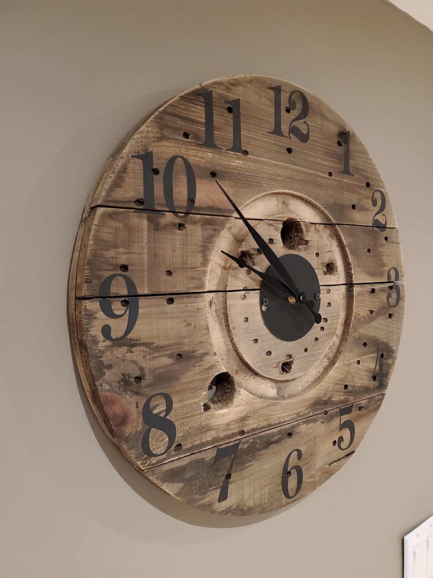 20" Rustic Spool Clock - Natural dark brown