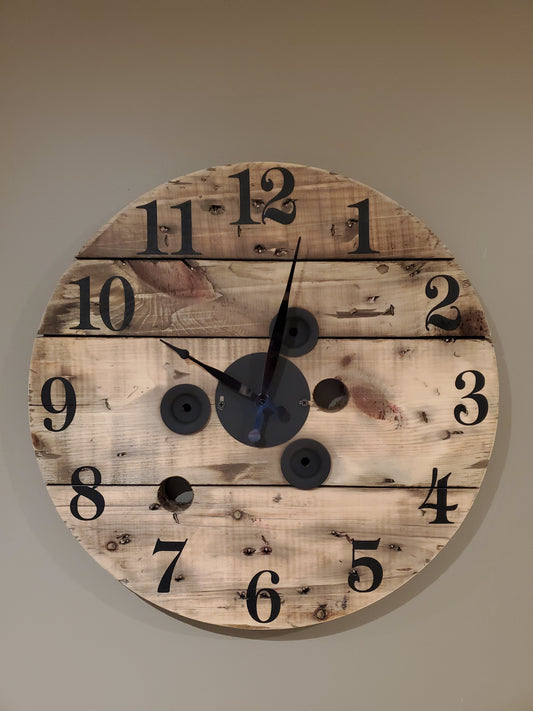 20" Rustic Spool Clock - Natural light brown