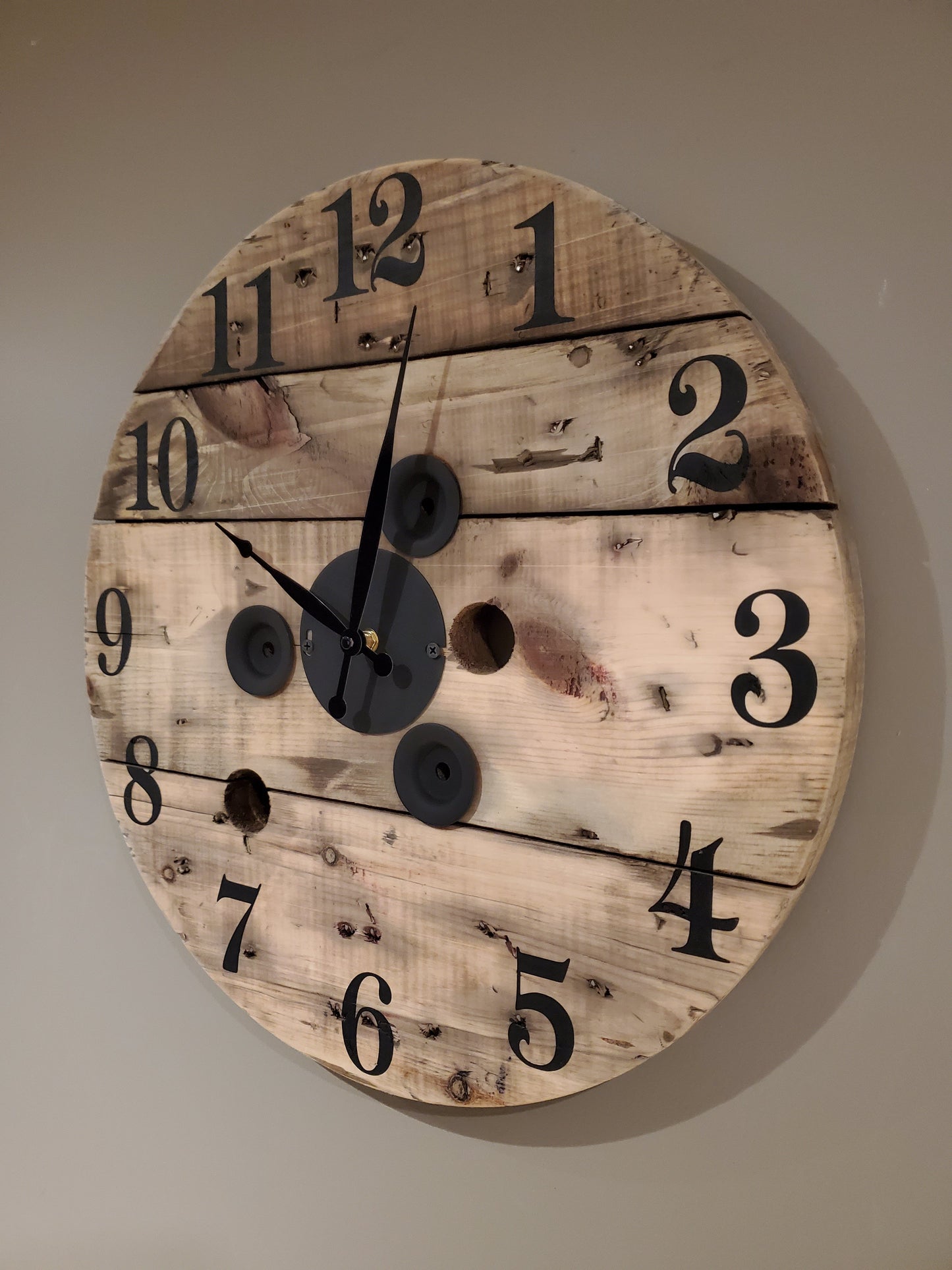 20" Rustic Spool Clock - Natural light brown