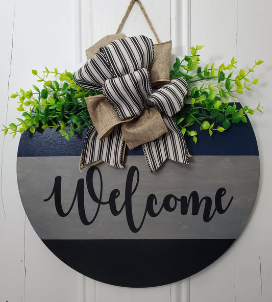 14" Hello door hanger- welcome-weathered