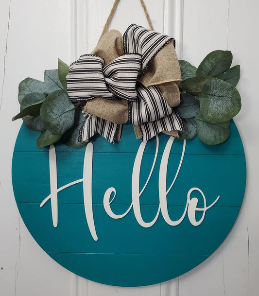 14" Hello door hanger -3D wood