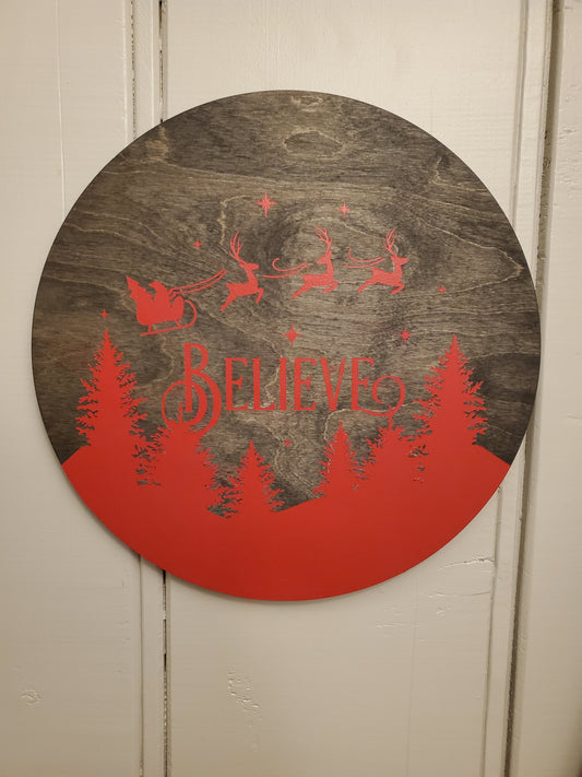 14" Christmas "Believe" -round