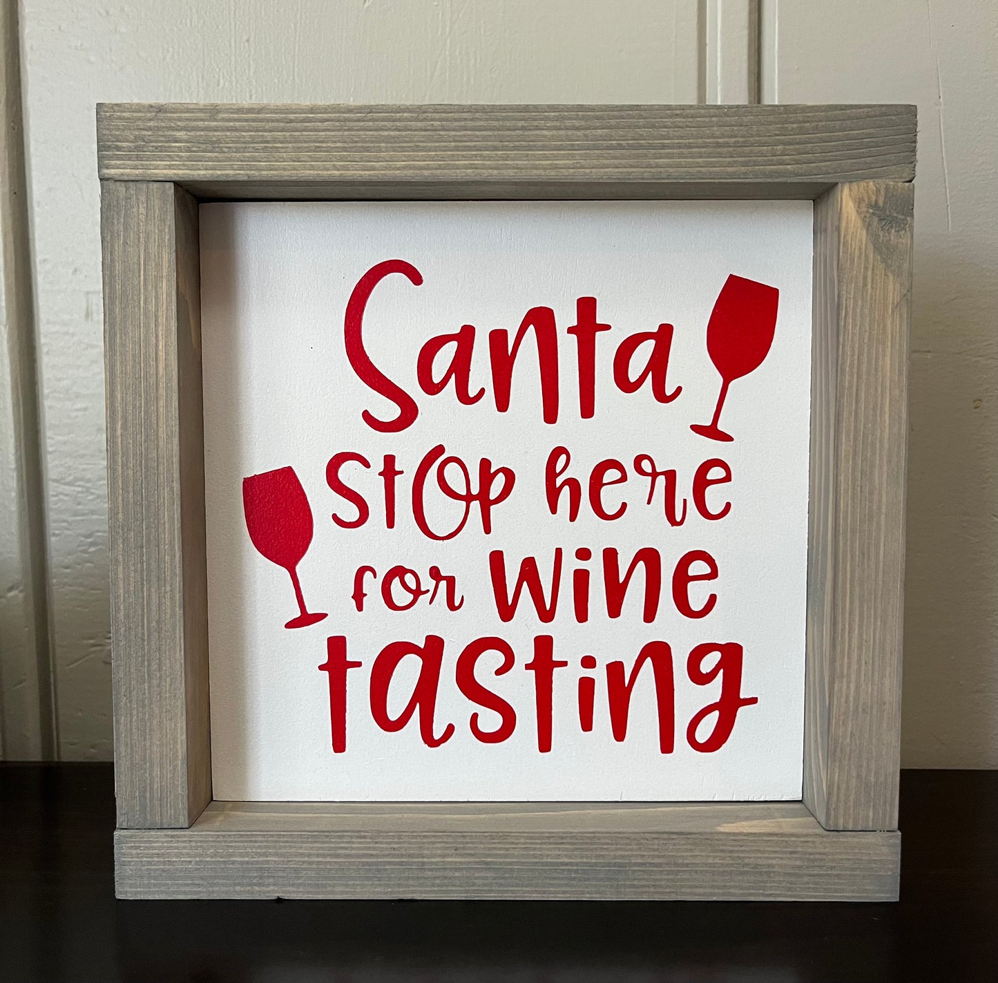 8x8" Santa stops here for wine tasting