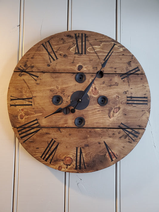 30" Rustic Spool Clock (Pine- Provincal)