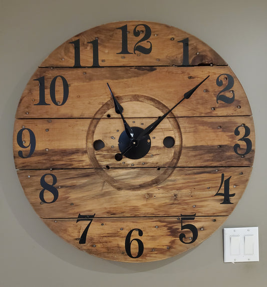 30" Spool clock- stained Golden oak.