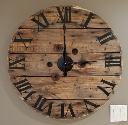 29" Spool clock- Natural Rustic