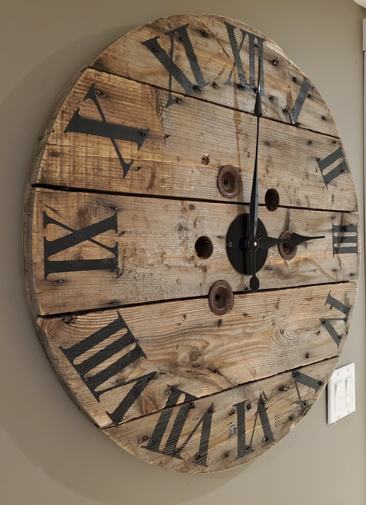 29" Spool clock- Natural Rustic
