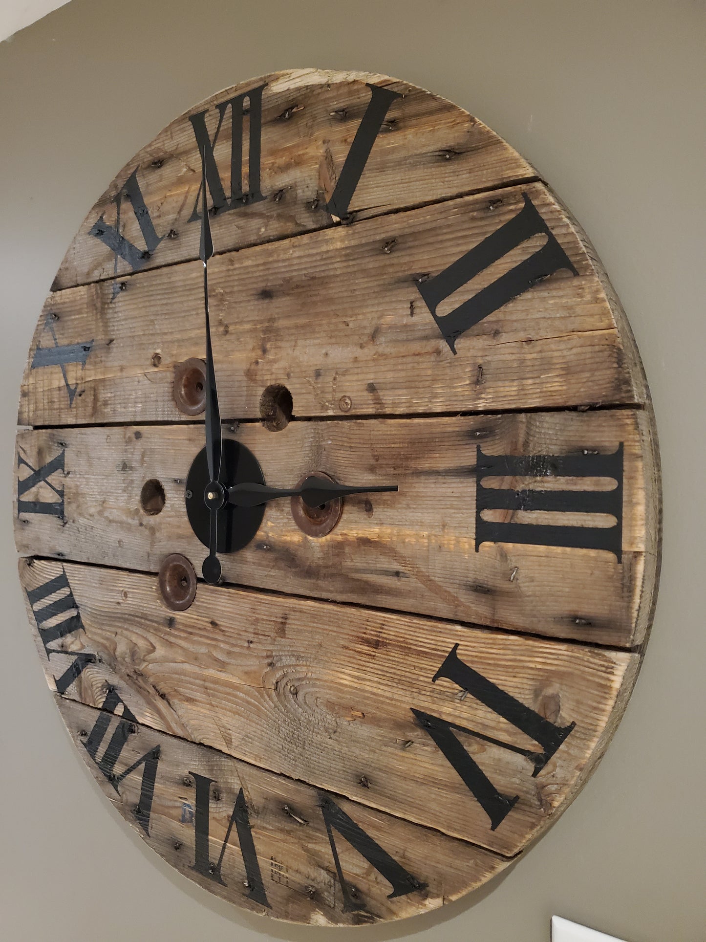 29" Spool clock- Natural Rustic