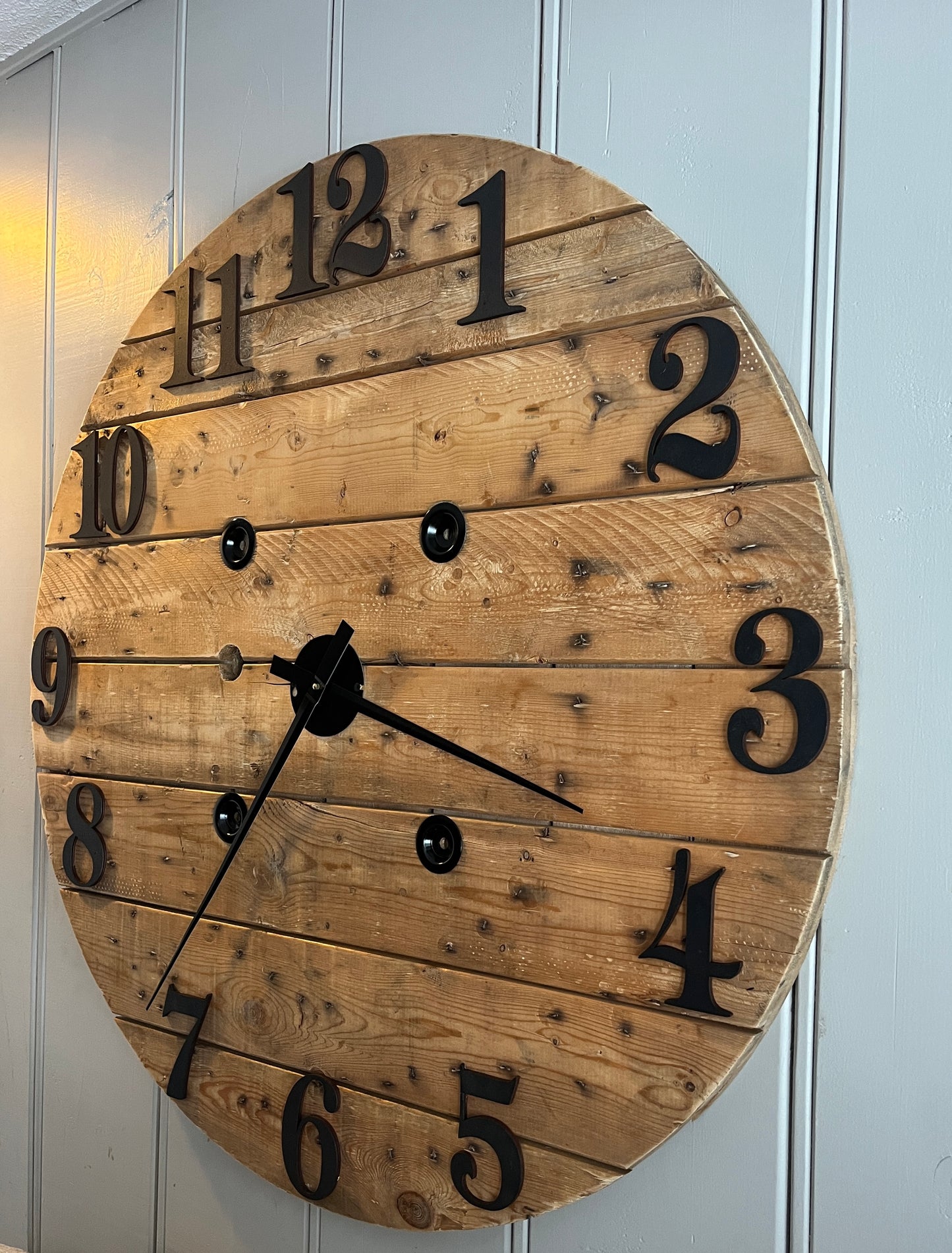 42" - 3D  Spool clock - Natural Rustic