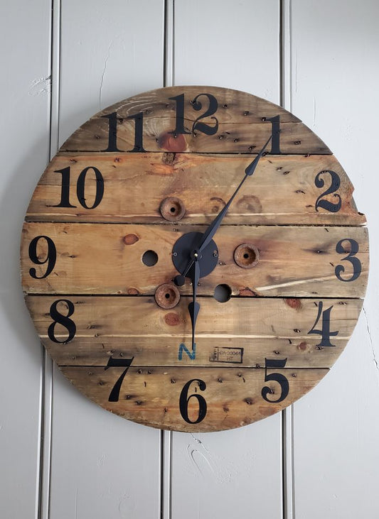 30" Rustic Spool Clock -Natural