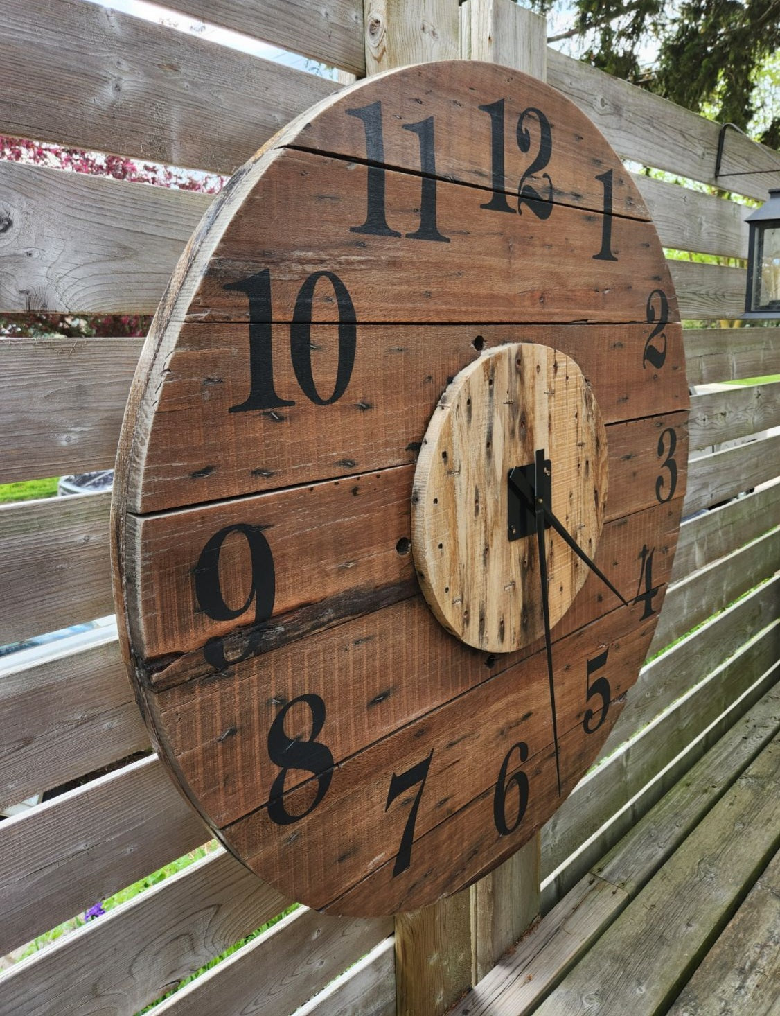 46" Outdoor Spool clock - Stained Natural