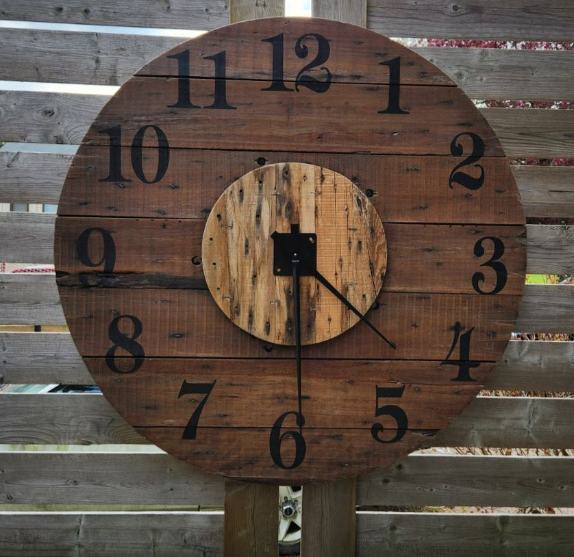 46" Outdoor Spool clock - Stained Natural