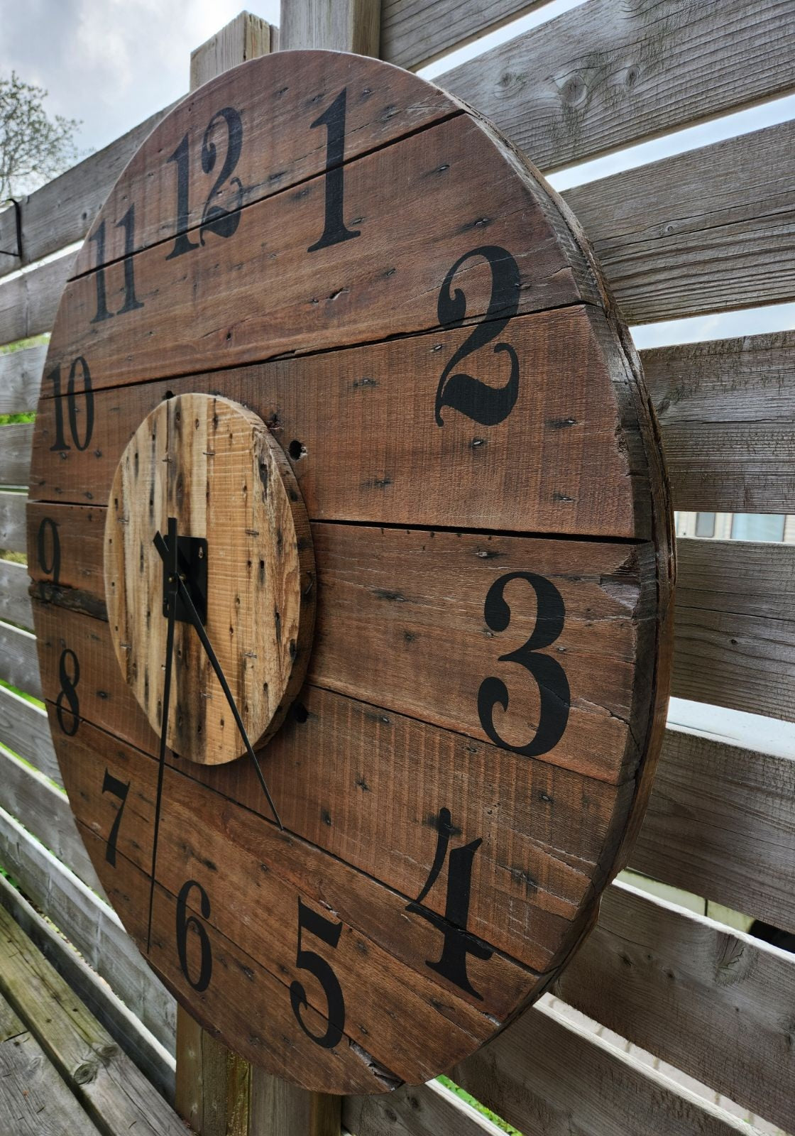 46" Outdoor Spool clock - Stained Natural