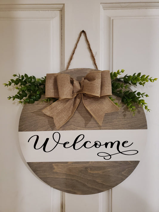 14" Welcome door hanger -Stained weathered grey