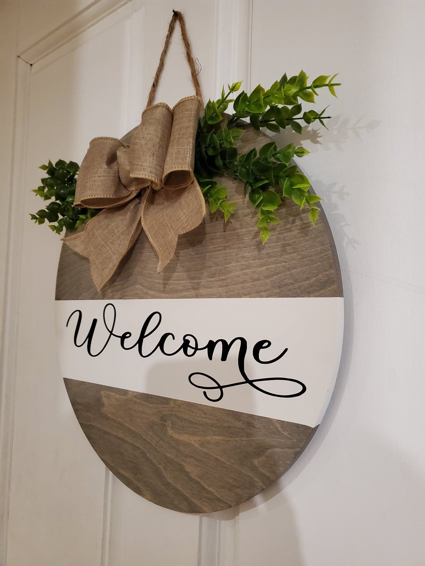 14" Welcome door hanger -Stained weathered grey