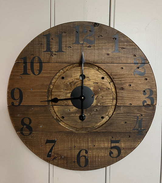 25.5" Indoor/Outdoor Spool Clock - Golden Oak