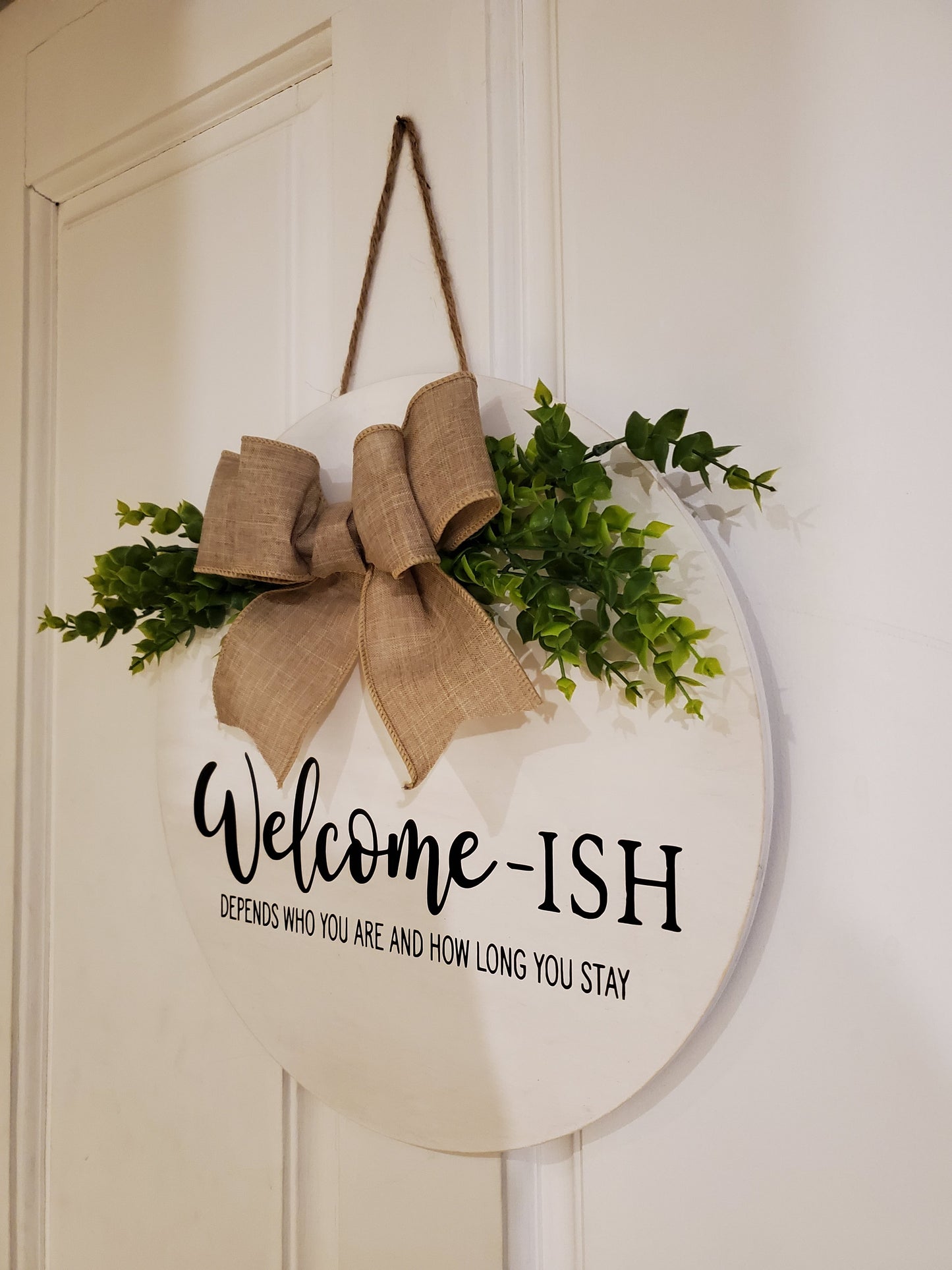 14" Welcome-ish Door hanger-white