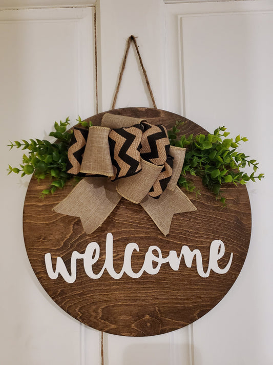 14" 3D wood welcome door hanger -Espresso