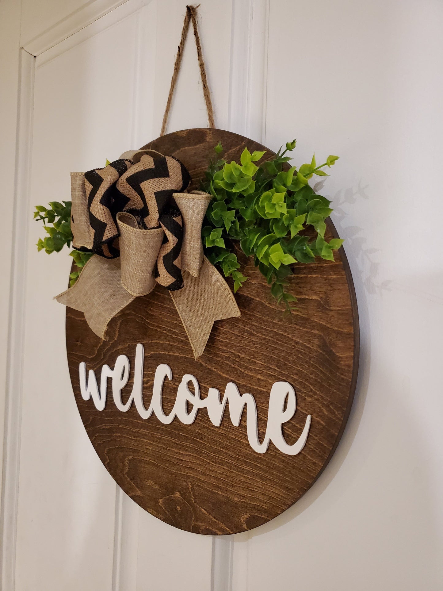14" 3D wood welcome door hanger -Espresso