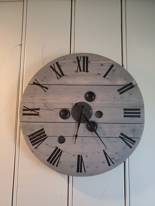 24" Spool Clock- Weathered grey