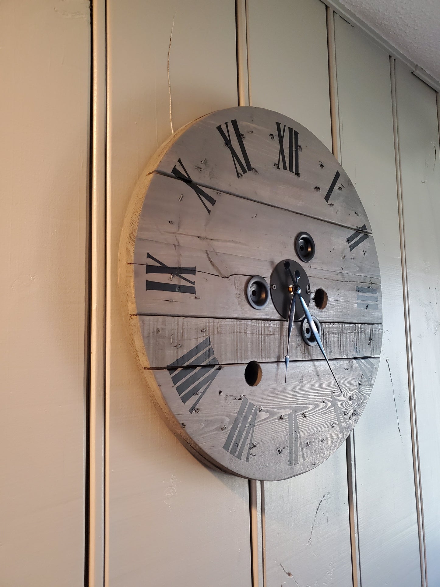 24" Spool Clock- Weathered grey