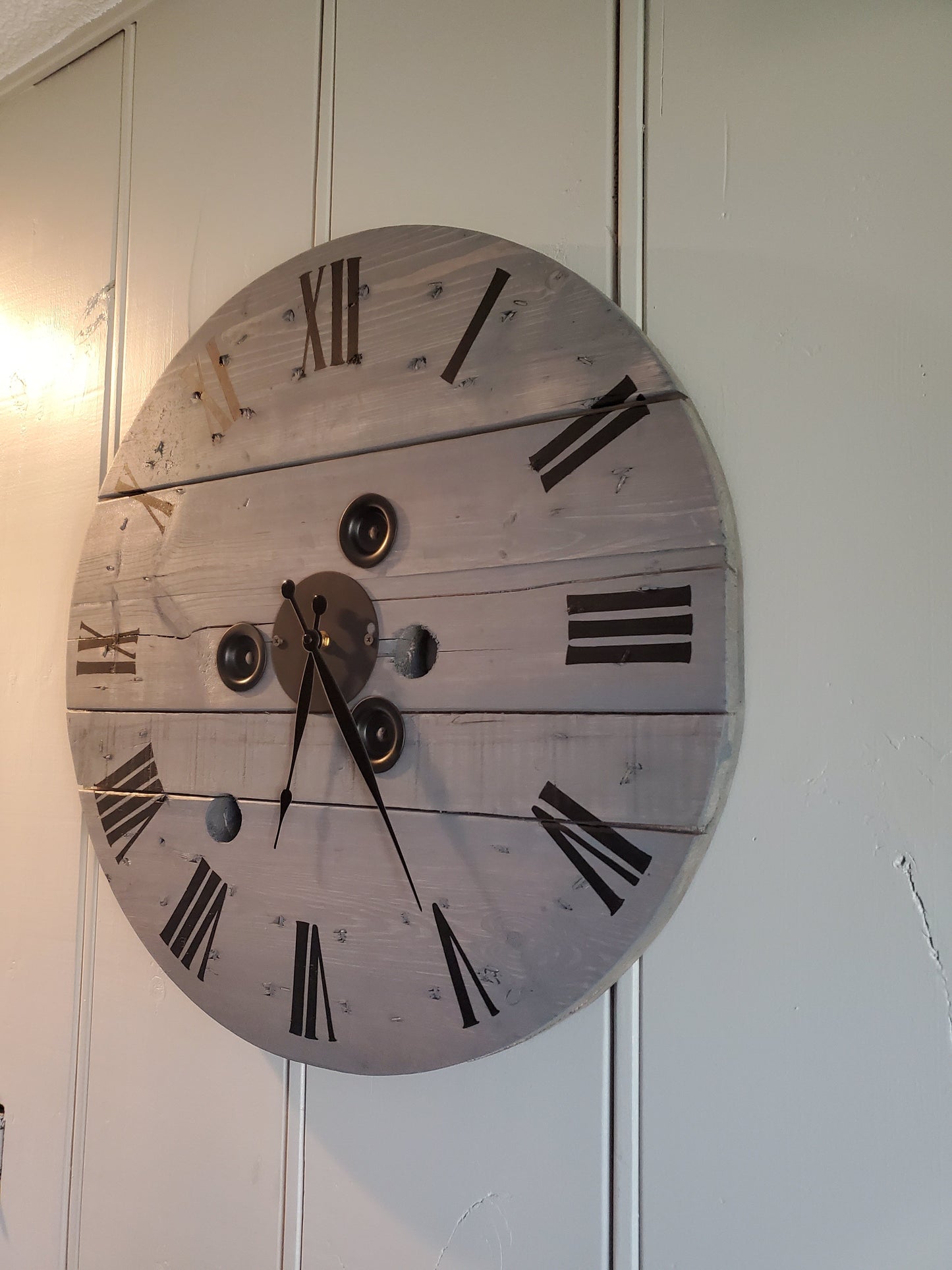 24" Spool Clock- Weathered grey