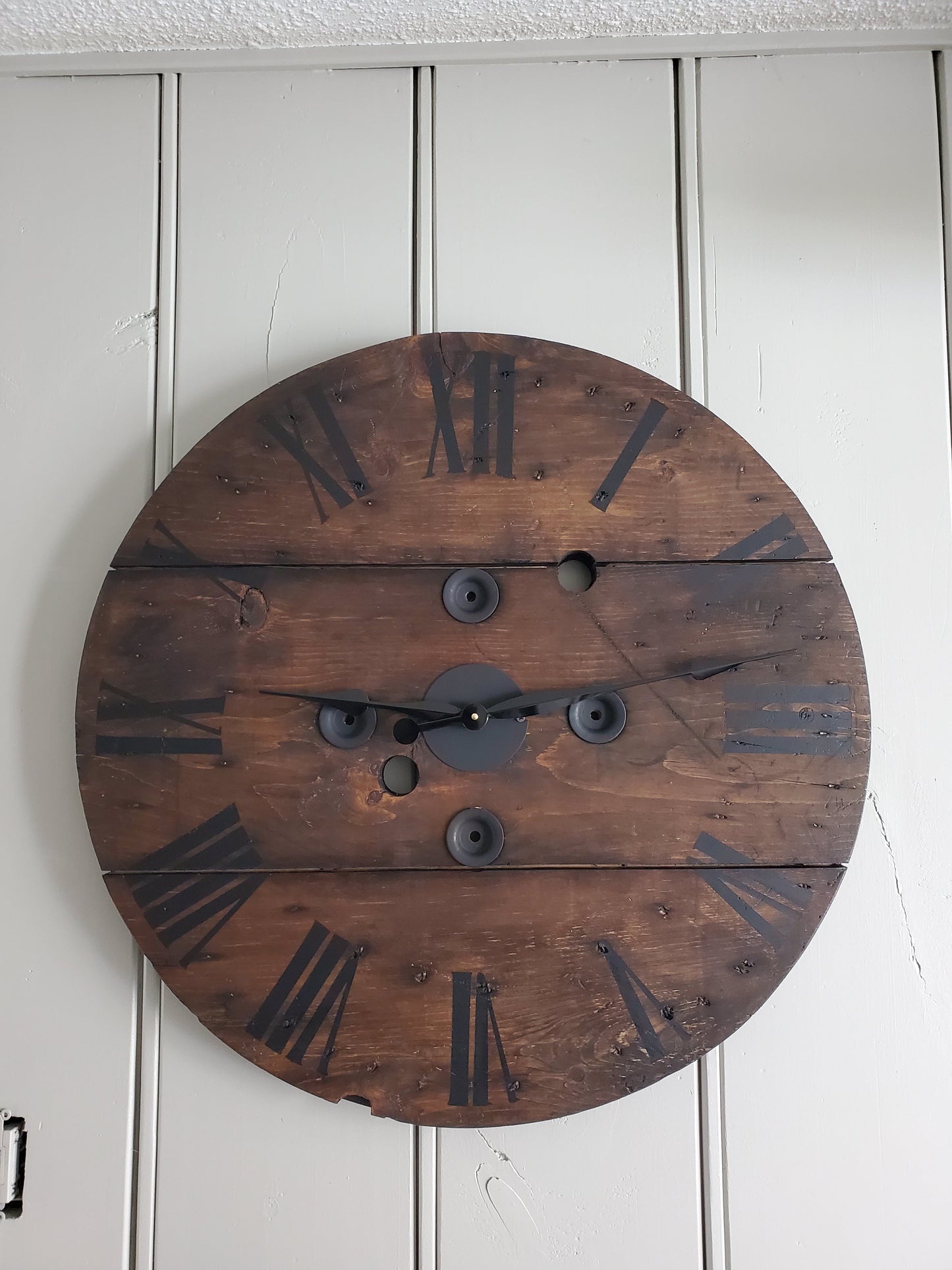 30" Rustic Spool Clock - Dark walnut