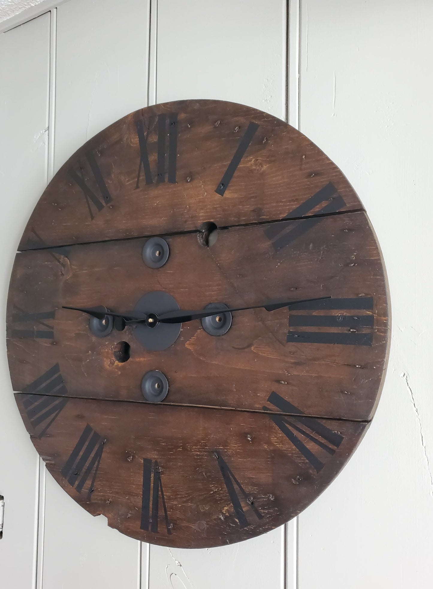 30" Rustic Spool Clock - Dark walnut