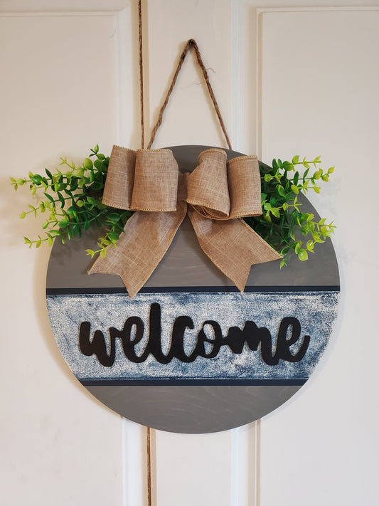 14" 3D Wood Welcome Door hanger - Weathered grey