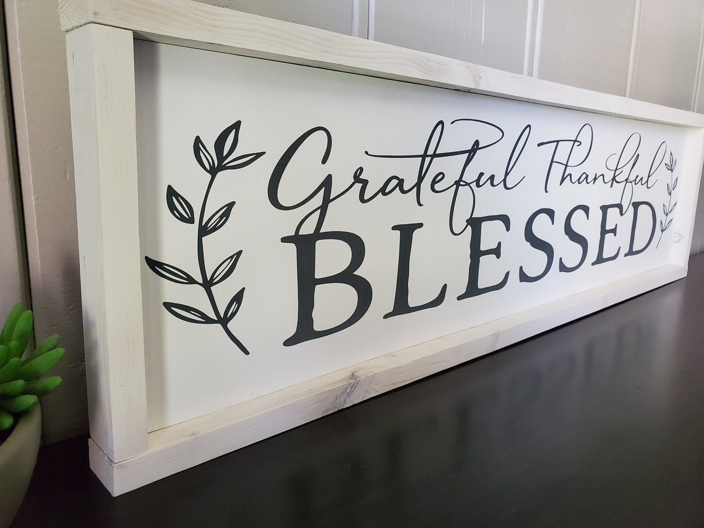 Grateful, Thankful, Blessed- White washed.